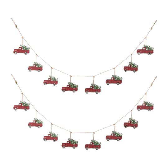 Glitzhome&#xAE; 6ft. Christmas Red Truck Garland, 2ct.